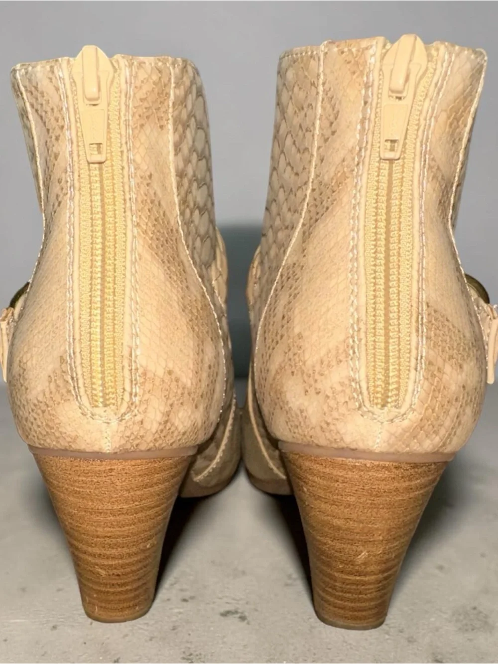 BareTraps Tan Braided Strap Snake-Embossed Ankle Boots